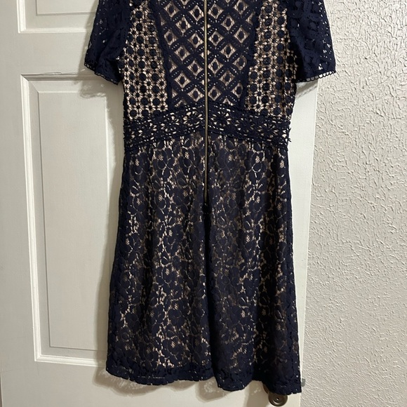 Sangria Midi Elegant Fit and Flare Lace overlay dress in Navy, 10 - Picture 6 of 8